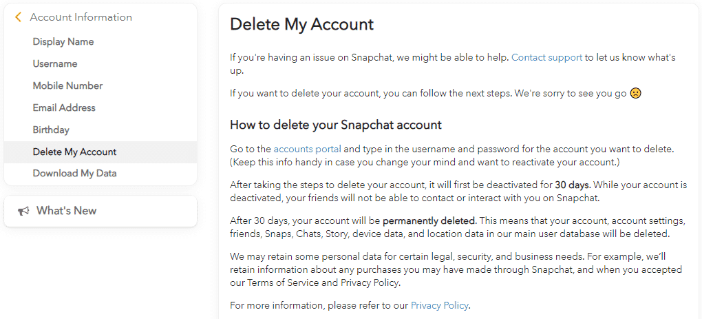 How to Delete or Deactivate Snapchat Account on PC, iOS, Android? | Snapchat-delete-my-account-1